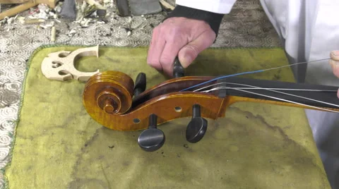 Luthier sets up and adjusts the easel Video stock 61914934