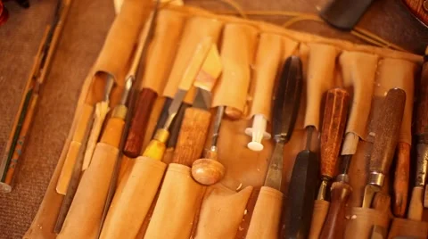 Luthier tools pan shot Stock Footage 50905481