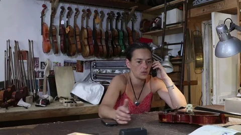Luthier Working In Workplace Stock Footage 83442260