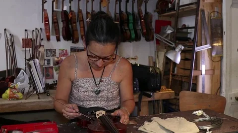Luthier Working In Workplace Stock Footage 83445921