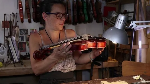 Luthier Working In Workplace Stock Footage 83446130