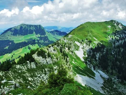 Lütispitz (Luetispitz or Lutispitz) peak on the Obertoggenburg mountain Stock Photos
