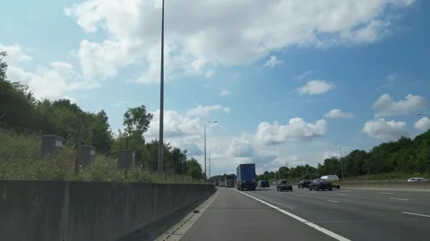 Luton to Canterbury Car Window View of British Motorways and Traffic Stock Footage 315074151