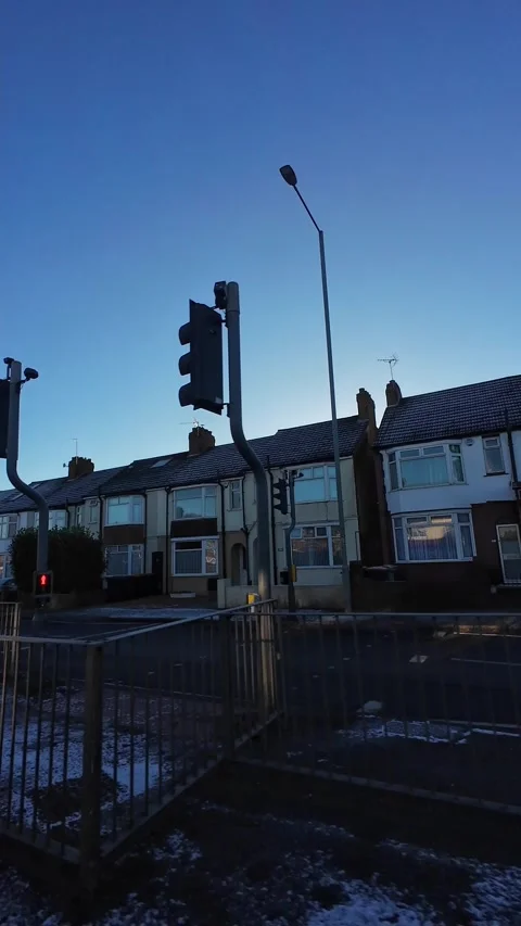 Luton City Street Vertical View During Ice Cold Sunny Day Stock Footage 326095448