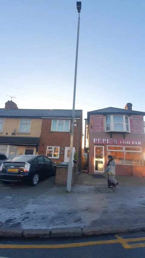 Luton City Street Vertical View During Ice Cold Sunny Day Stock Footage 326096014