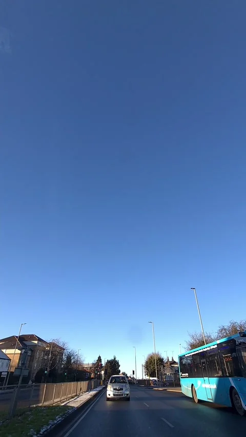 Luton City Street Vertical View During Ice Cold Sunny Day Stock Footage 326096076