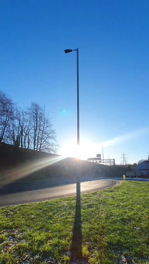 Luton City Street Vertical View During Ice Cold Sunny Day Stock Footage 326096565