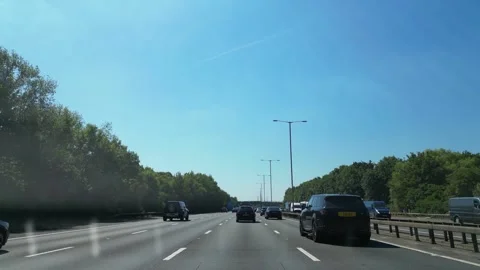 Luton to Reading London Window View of Motorways and Traffic Car Travel Stock Footage 314979860