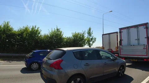 Luton to Reading London Window View of Motorways and Traffic Car Travel Stock Footage 314987886