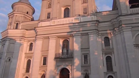 Lutsk Cathedral of Saints Peter and Paul in the rays of the setting sun Stock Footage 164464121
