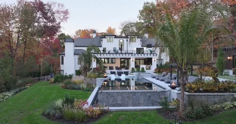 LUX Fall Leaves Trees NYC Skyline Aerial from Watchung NJ 2024 Mansion 3 Stock Footage 289147400