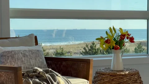 LUX Inside Beach House Small Wall of Windows Furnished  3 Vídeos de archivo 264057449