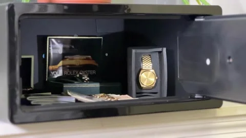 Lux Man Taking things from small safe passport Видео 264905988