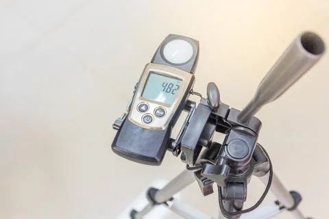 Lux meter for measuring light intensity of office room at new building factor Stock Photos