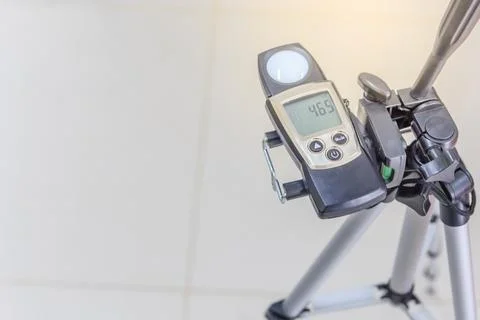 Lux meter for measuring light intensity of office room at new building factor Stock Photos
