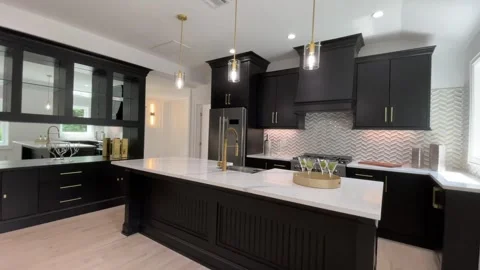 LUX Tiny White Home Black Kitchen Video stock 263456726