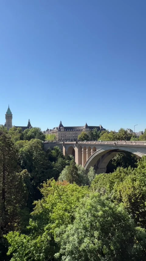 Luxembourg, 13 August 2026 selective focus on Adolphe Bridge in Luxembourg Ci Stock Footage 345021669