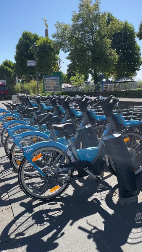Luxembourg, 13 August 2026 selective focus on bicycle rental station in urb.. Stock Footage 345021823
