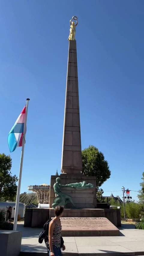 Luxembourg, 13 August 2026 selective focus on Golden Lady statue in Luxembour Stock Footage 345021825