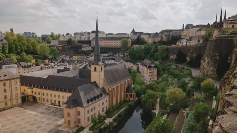 Luxembourg City-Grund Neumunster Abbey pan | 4K time-lapse Stock Footage