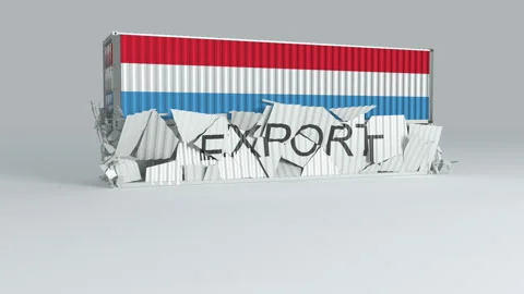 Luxembourg container with the flag falls on top of a container labeled EXPORT Stock Footage 124598734