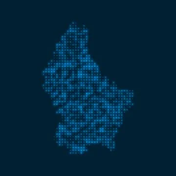 Luxembourg dotted glowing map. Shape of the country with blue bright bulbs... Stock Illustration