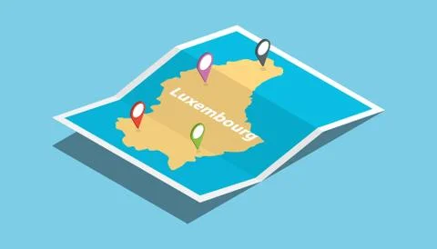 Luxembourg explore maps with isometric style and pin location tag on top Stock Illustration