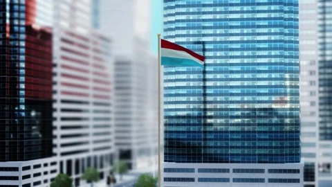Luxembourg Flag 3D Render Animation Waving in Front of Modern Glass Building Stock Footage 333073658