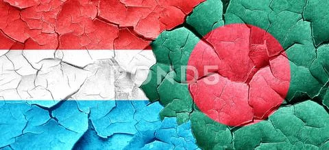 Luxembourg flag with Bangladesh flag on a grunge cracked wall Stock Illustration