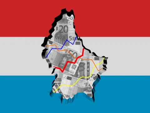 Luxembourg map with flag and graphs on Euros illustration Stock Illustration