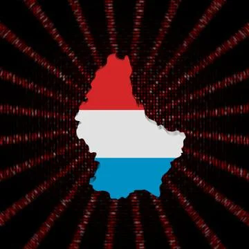 Luxembourg map flag on red hex code burst illustration Stockillustratie