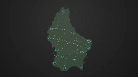 Luxembourg Map Network Animation with Data Signals Connecting Locations Stock Footage 342308690
