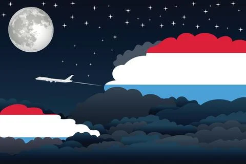 Luxembourg Night Clouds Airplane Vector Illustration Stock Illustration
