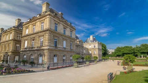 Luxembourg Palace and park timelapse in Paris, France. Stock Footage