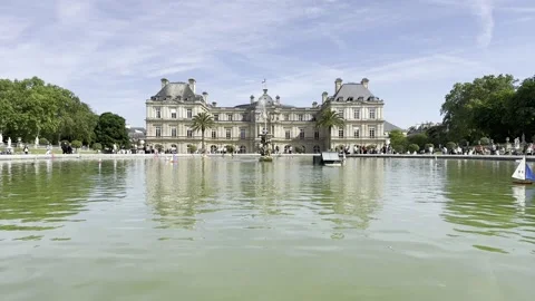 Luxembourg Palace in Paris during spring timelapse Stock Footage 337197889
