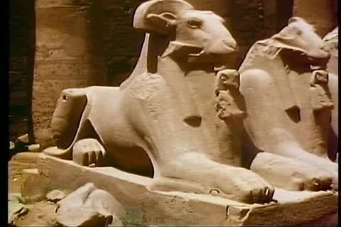 LUXOR, EGYPT, 1977, Statue of a ram at the Temple of Karnak in Luxor, Egypt Stock Footage 10729396