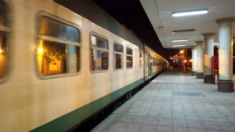 Luxor, Egypt - 2019-05-01 - Cars From Commuter Train Pass Night Stock Footage 109389319