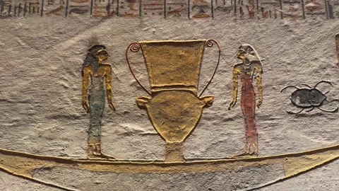 Luxor, Egypt -MARCH 10, 2026: Ancient egyptian hieroglyphs and reliefs in a tomb 스톡 동영상 331340060