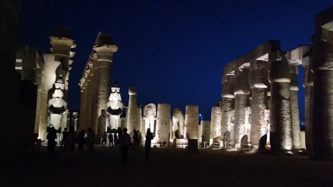 Luxor Temple in Egypt at Night time with Glorious Columns Stock Footage 106731835