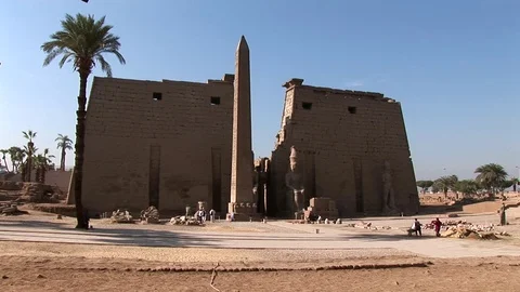Luxor Temple Main Gate with Obelisk Medium Shot Stock Footage 71340466