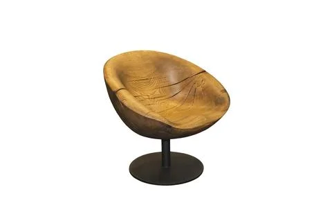 Luxurious armchair made of solid oak log. Interior element Stock Photos