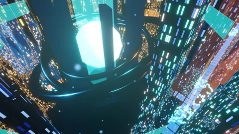 Luxurious asymmetrical sweeping glide over illuminated corporate business, 4K Stock Footage 336840793