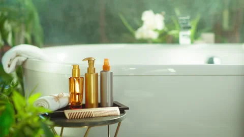 Luxurious Bathroom Setup for Self-Care Stock Footage 311899168