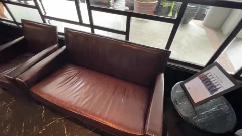 Luxurious Brown Leather Sofa Stock Footage 168856056