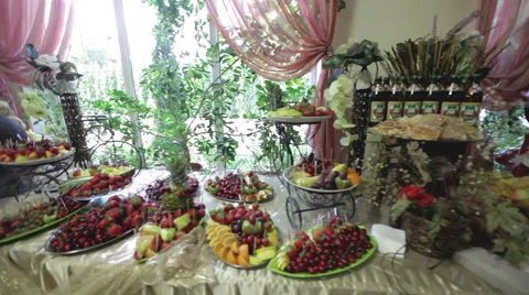 The luxurious buffet table Stock Footage 58000508