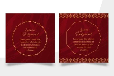 Luxurious Dark Red Marble Square Background with Ornate Golden Borders and .. Stock Illustration