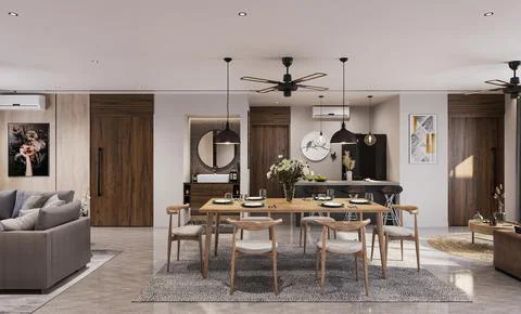 Luxurious Dining Room Decor Enhancing the Space with a Craft Wooden Table a.. Illustrazione stock