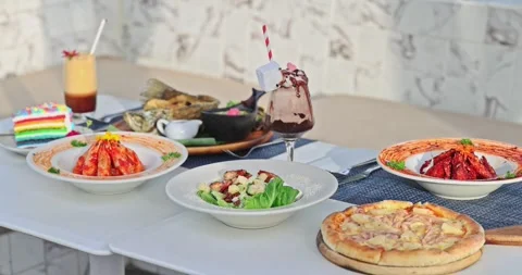 Luxurious Dining Table Spread - Gourmet Food, Resort Lifestyle Stock Footage 326675666