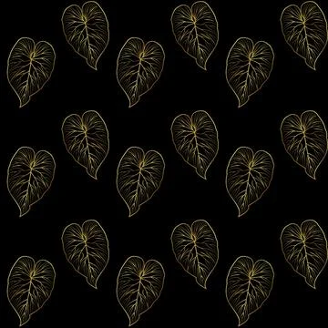 Luxurious elegant seamless pattern. Golden tropical leaves on a black backgr Stock Illustration