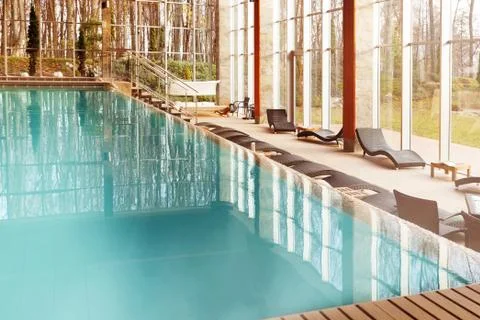 Luxurious empty thermal infinity pool. Stock Photos